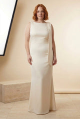 Draped One-Shoulder Bodycon Maxi Dress in Ivory, front view – Petopet