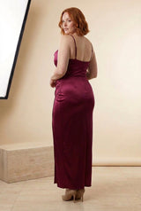 Velvet Cowl Neck Split Maxi Dress in Burgundy, back view – Petopet