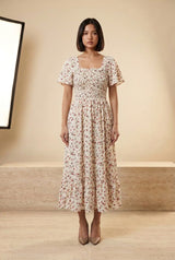 Floral Shirred Chiffon Midi Dress, front view – Petopet