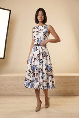 Floral Fit-and-Flare Vintage Midi Dress, three-quarter view – Petopet