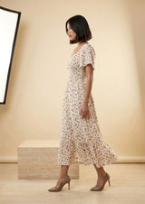 Floral Shirred Chiffon Midi Dress, walking view – Petopet