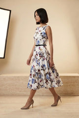 Floral Fit-and-Flare Vintage Midi Dress, walking view – Petopet