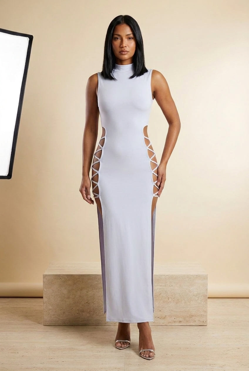 Cut-Out Lace-Up Sleeveless Maxi Dress, front view – Petopet