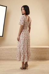 Floral Shirred Chiffon Midi Dress, back view – Petopet