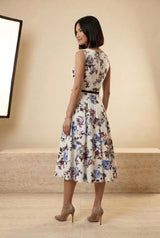 Floral Fit-and-Flare Vintage Midi Dress, back view – Petopet