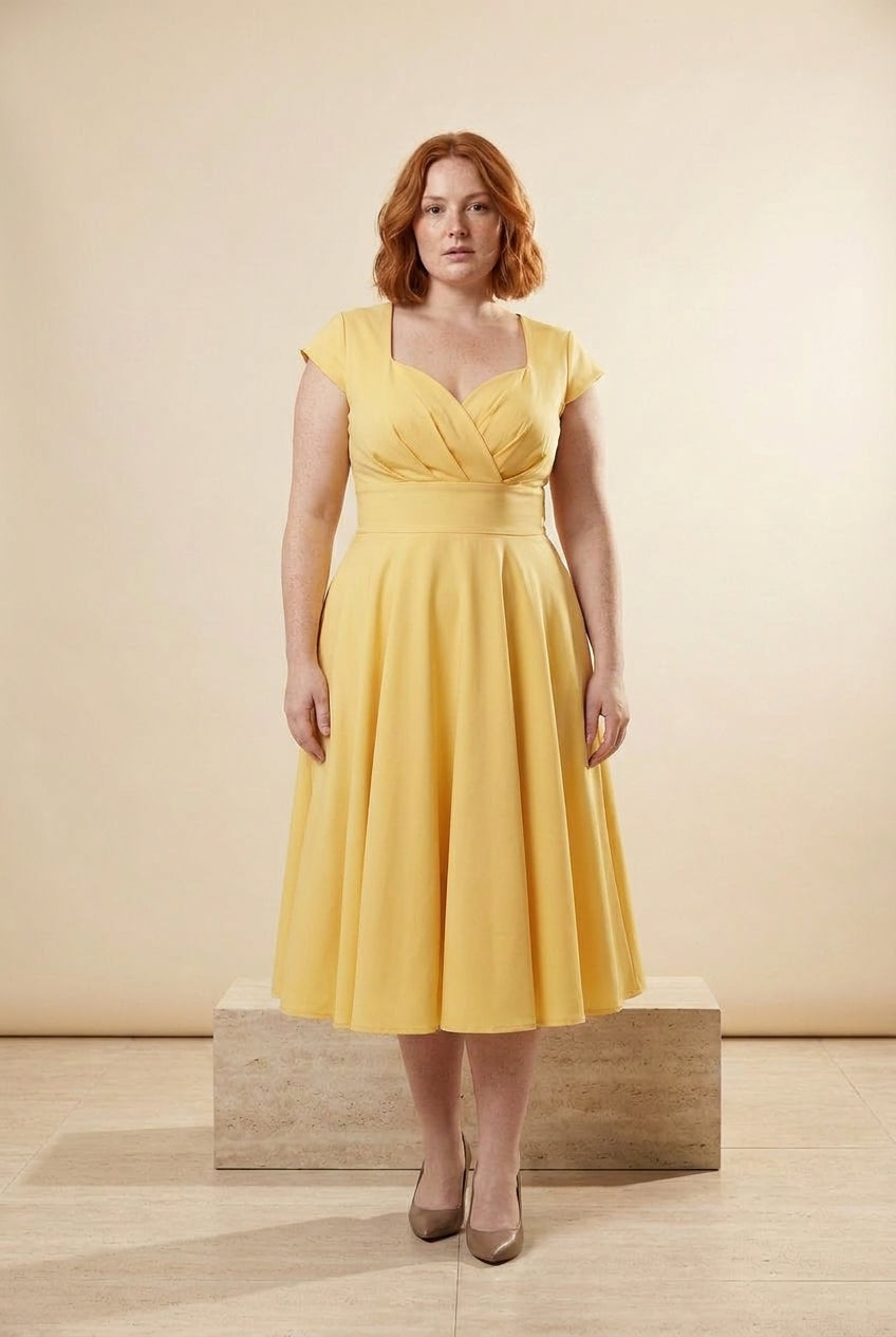 Vintage V-Neck Fit-and-Flare Midi Dress