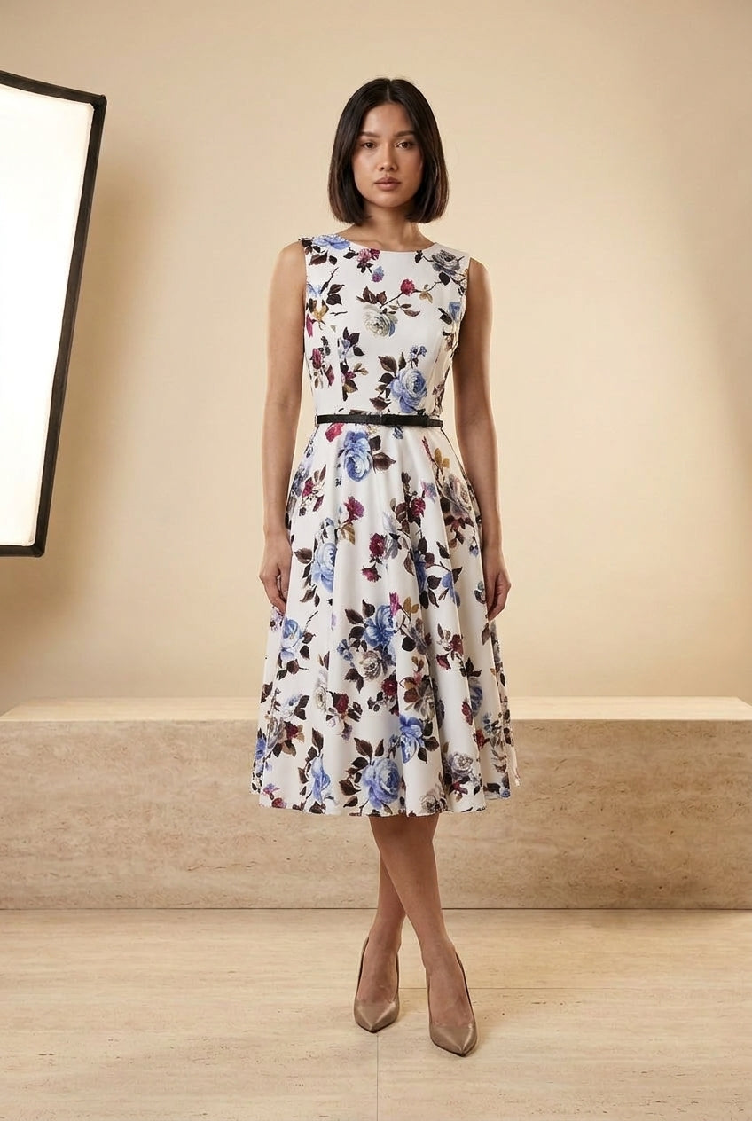 Floral Fit-and-Flare Vintage Midi Dress, editorial view – Petopet