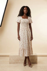 Floral Shirred Chiffon Midi Dress, front view – Petopet