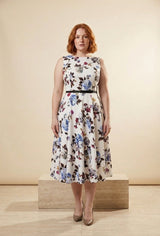 Floral Fit-and-Flare Vintage Midi Dress, front view – Petopet