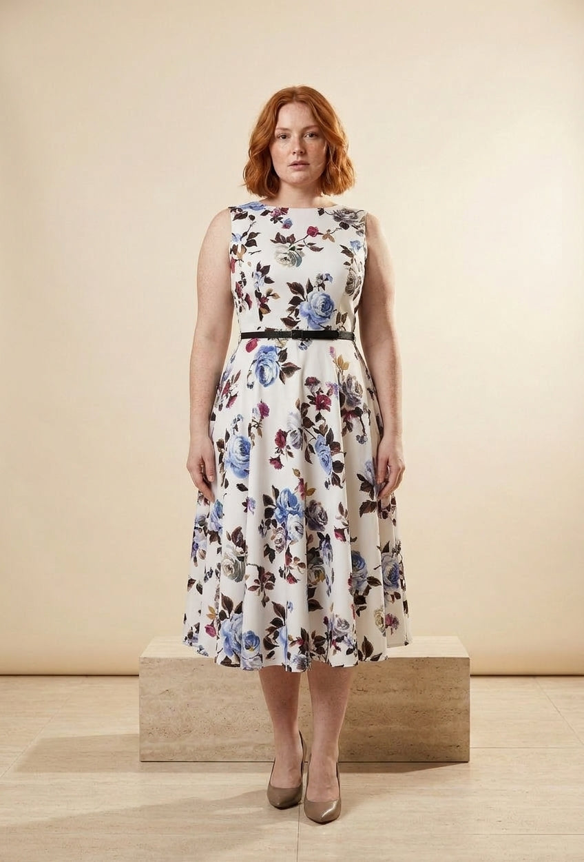 Floral Fit-and-Flare Vintage Midi Dress