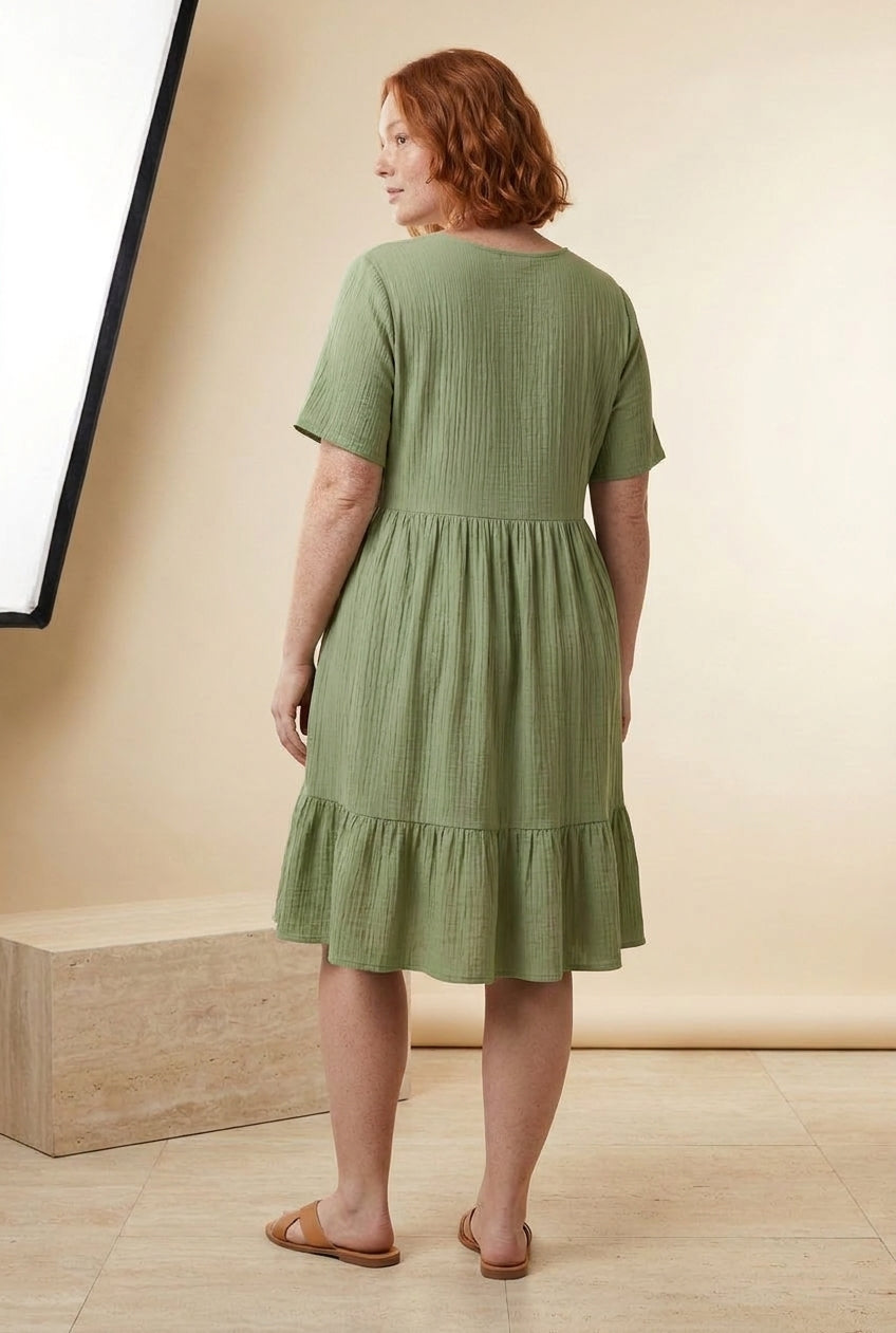 Relaxed V-Neck Ruffle Hem Mini Dress, product image 6 – Petopet