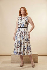Floral Fit-and-Flare Vintage Midi Dress, three-quarter view – Petopet