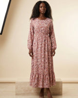 Floral Long Sleeve Bohemian Maxi Dress in Pink, front view – Petopet