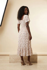 Floral Shirred Chiffon Midi Dress, back view – Petopet