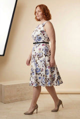 Floral Fit-and-Flare Vintage Midi Dress, walking view – Petopet